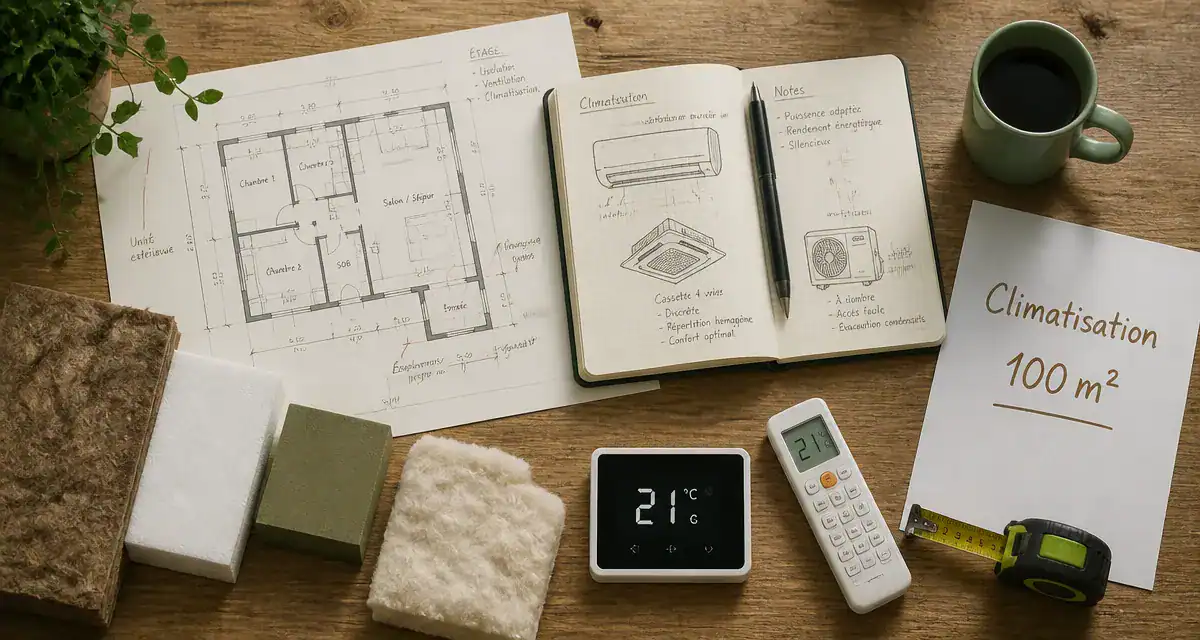 prix climatisation maison 100m2 table avec plans et thermostat