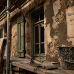Ravalement de façade tous les combien : échafaudage et enduit fissuré en chantier