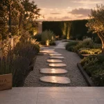 Aménagement des jardins : allée en pas japonais, haie taillée, intimité jardin