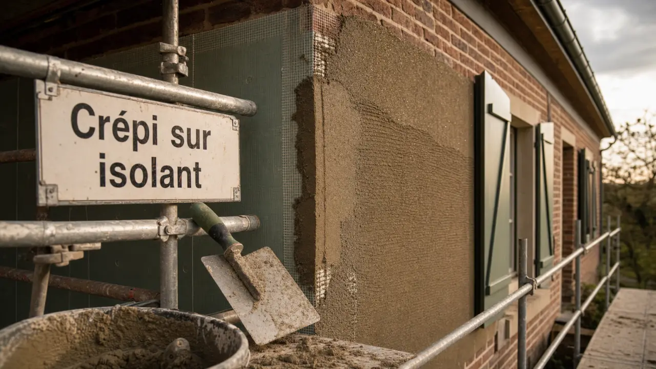 Crepi isolant sur façade : enduit de finition appliqué sur panneaux isolants