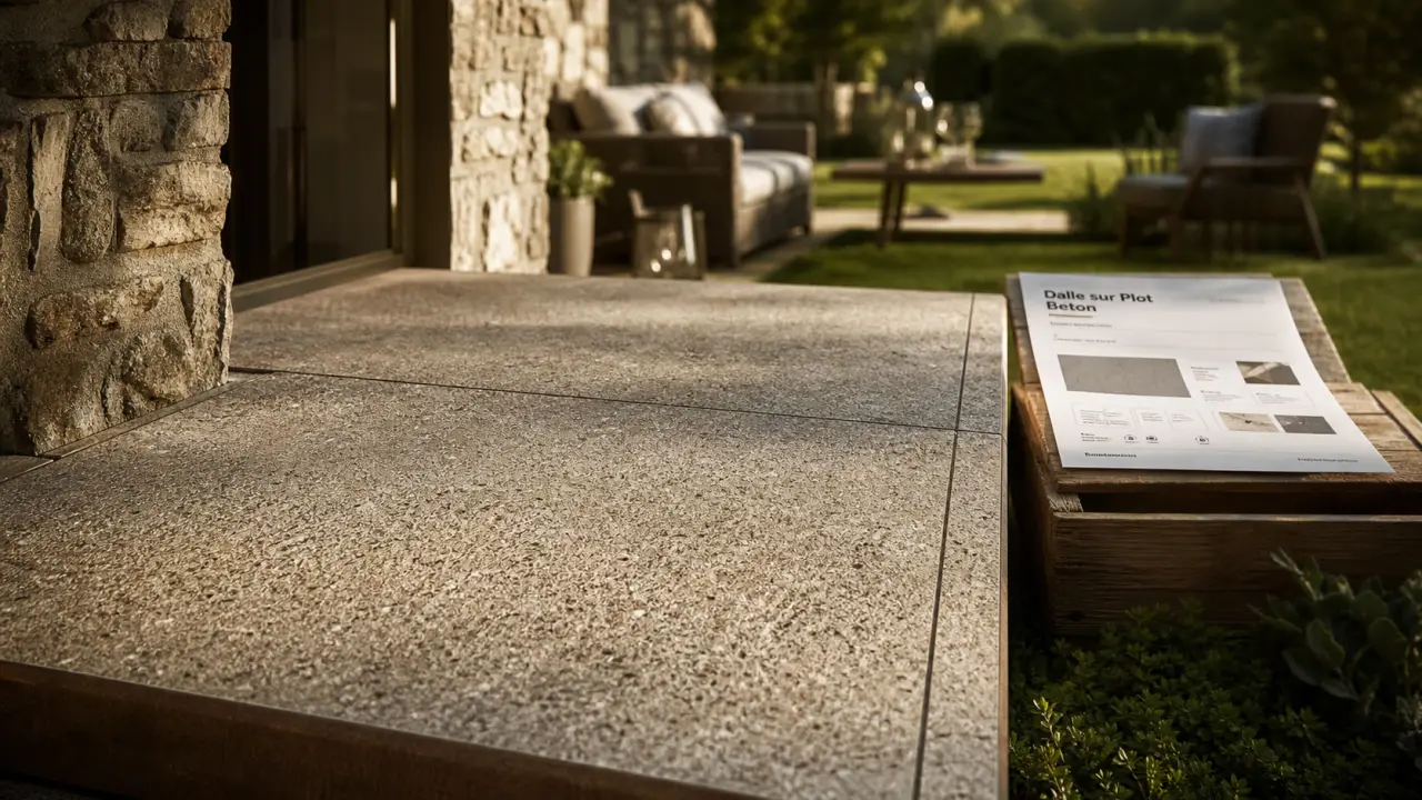 Dalle terrasse en beton posée sur plots, surface antidérapante