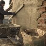 Enduit sur brique : taloche sur mur en brique