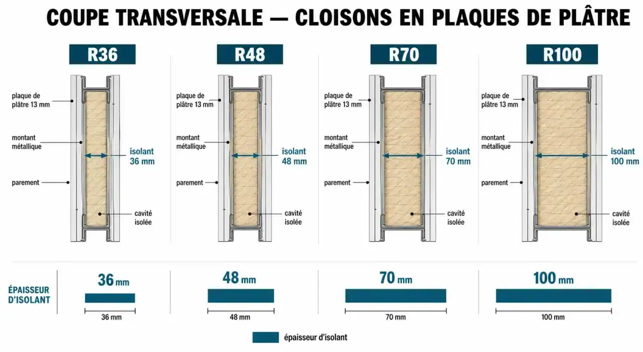 Schéma technique des différents types de rails pour placo et ossature métallique