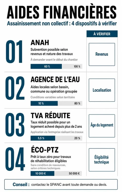 Tableau récapitulatif des aides et subventions pour l'assainissement non collectif ANAH et autres dispositifs