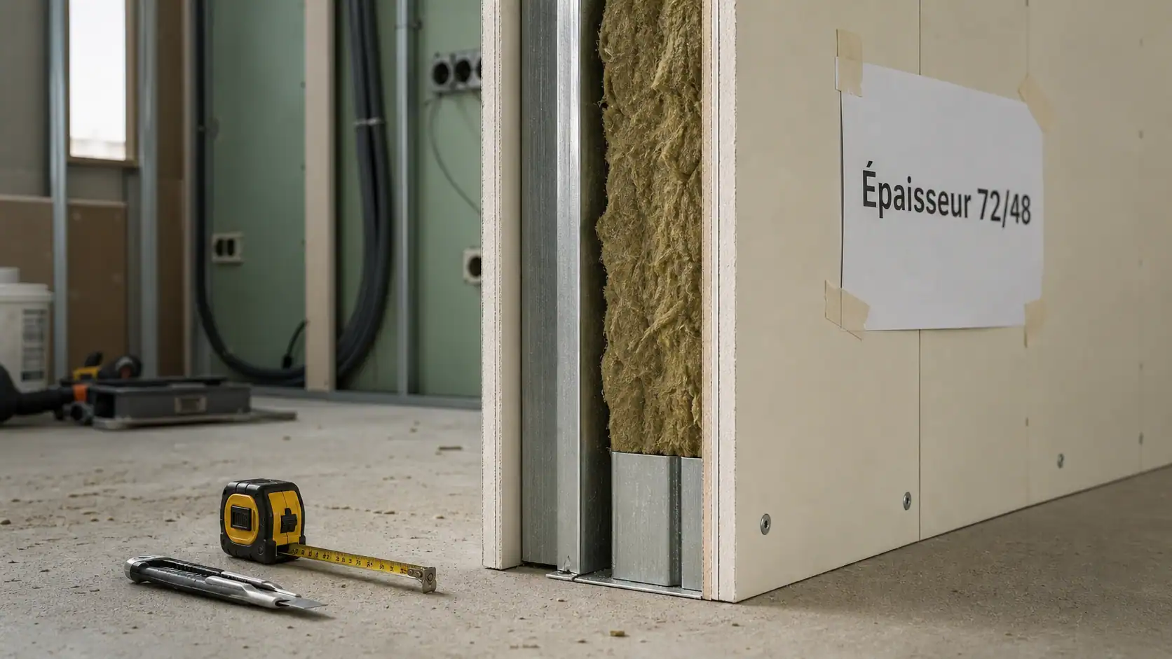 Epaisseur isolation placo 72/48, cloison placo ouverte