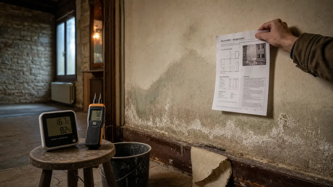Humidité dans la maison : traces de condensation et salpêtre sur un mur