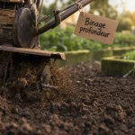 Motobineuse binant la terre, profondeur de travail et sol du potager