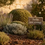 Plantes méditerranéennes sans arrosage en rocaille au plein soleil : lavande et thym
