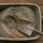 Dosage pelle pour beton : ciment, sable, gravier sur bac de gâchage