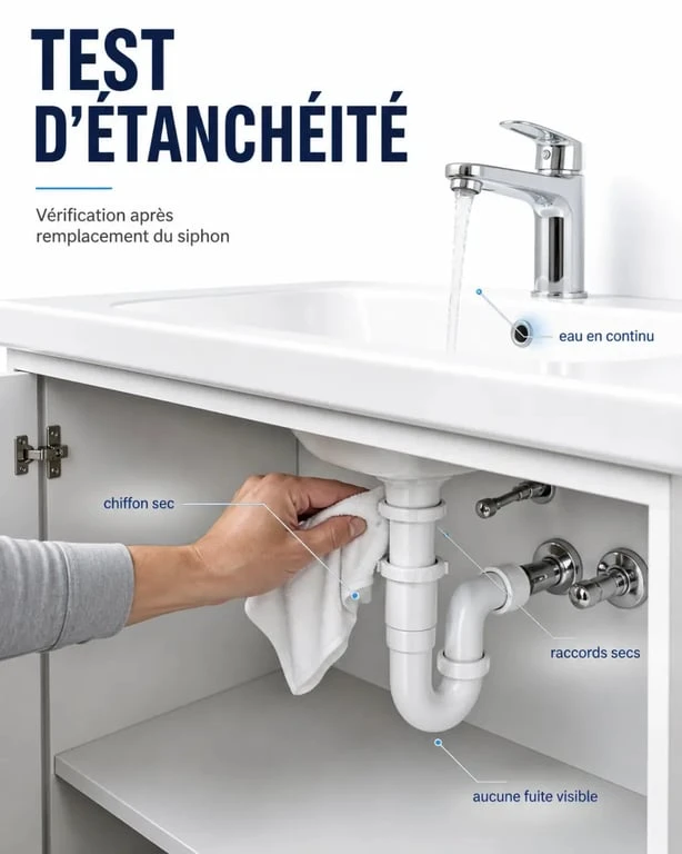 Changer siphon lavabo : test d’étanchéité après remontage du siphon