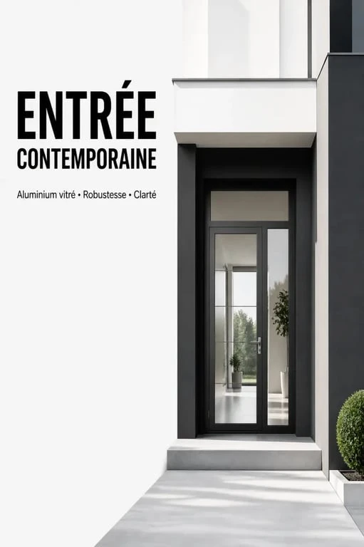 Porte d'entrée alu vitrée sur une façade contemporaine, entrée lumineuse et sécurisante