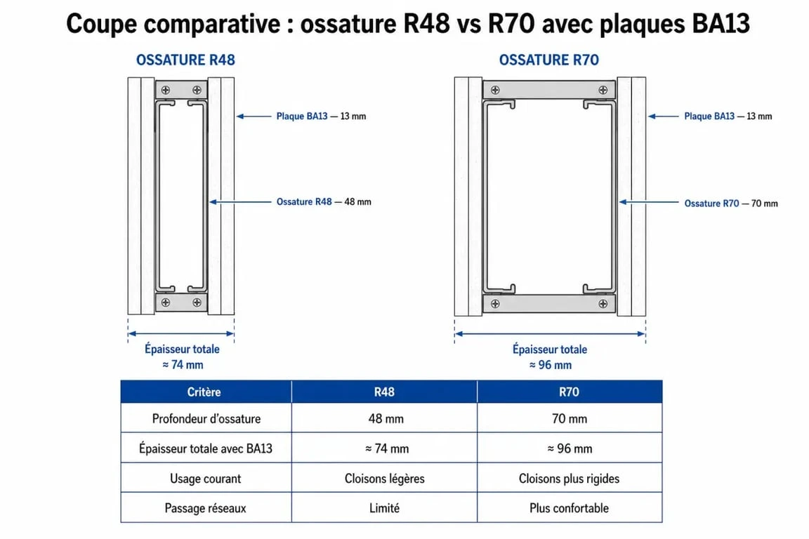 Comparaison technique des profilés placo sur rail R48 et R70