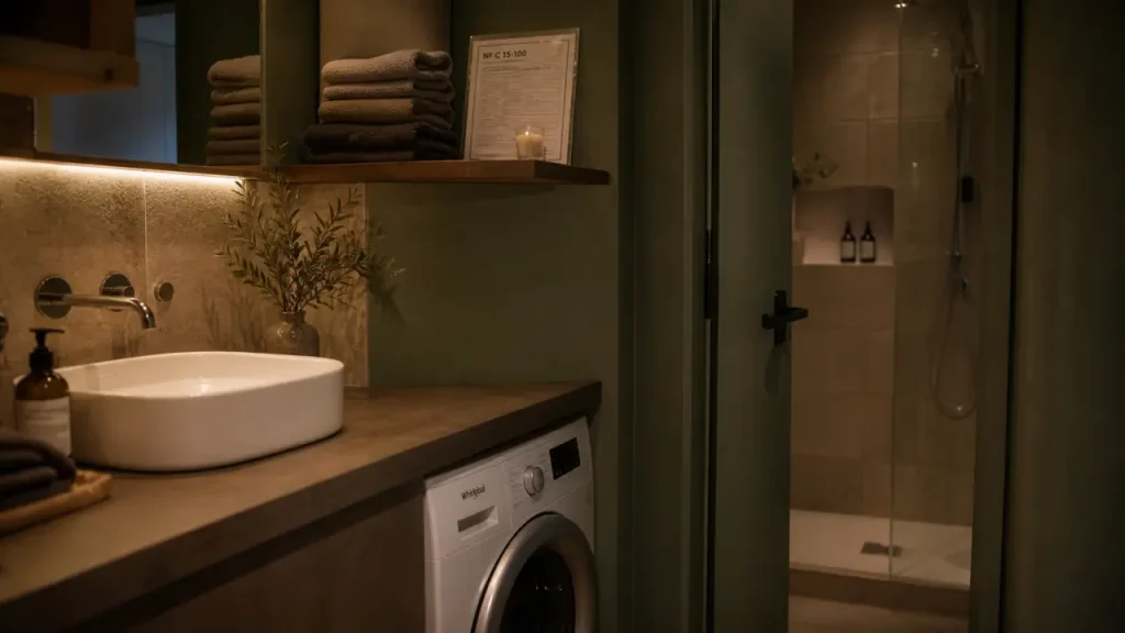 Lave-linge dans la salle de bain : normes, distances et solutions d&rsquo;aménagement