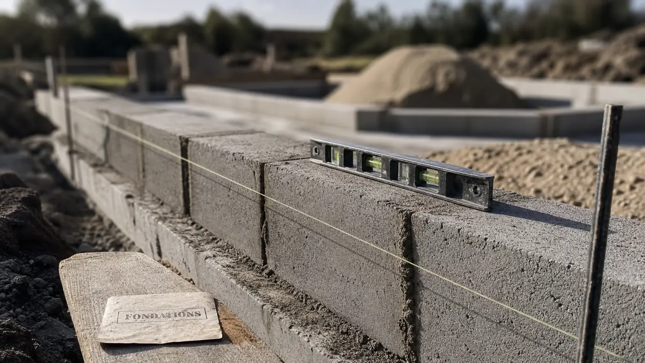 Monter un mur en parpaing : fondations béton, niveau, cordeau et joints