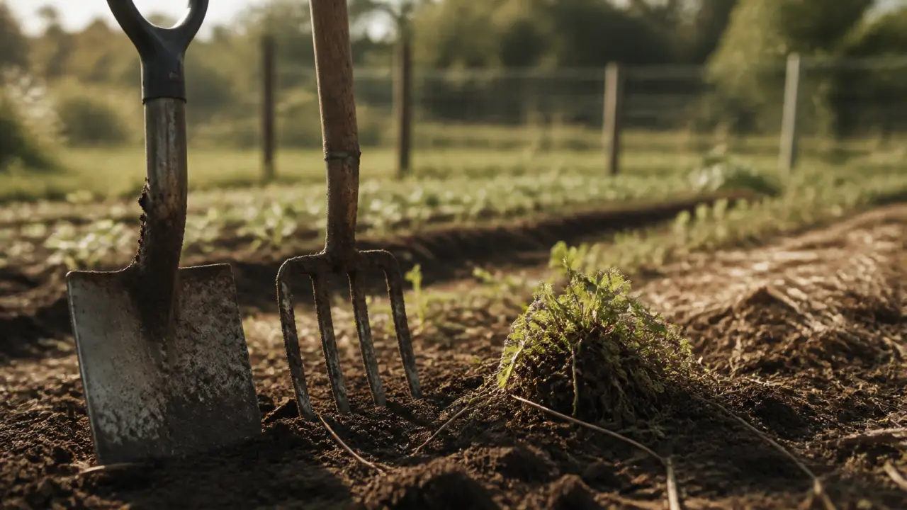 Plantes envahissantes jardin : bêche et mauvaises herbes, rhizomes et graines