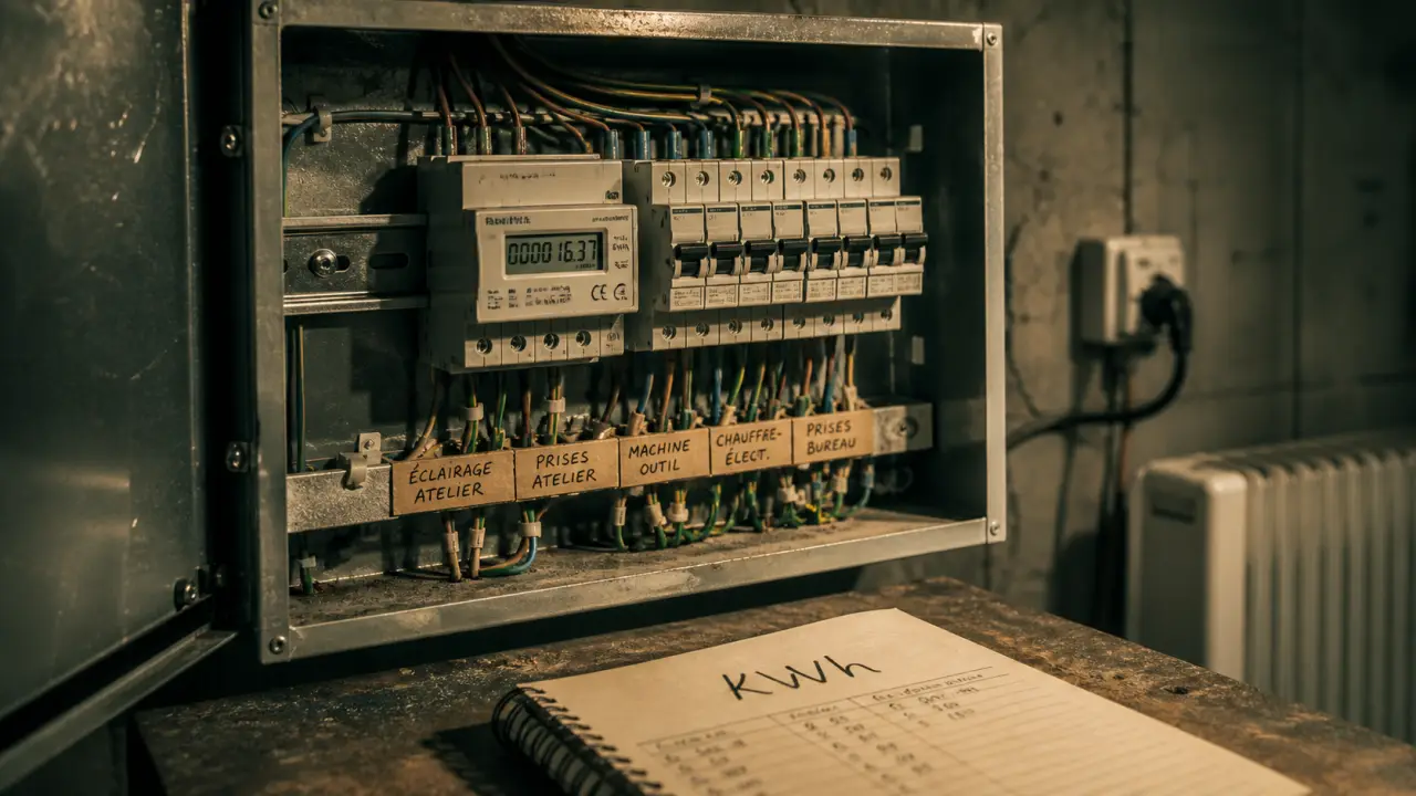 Sous compteur électrique sur rail DIN, tableau électrique mural ouvert