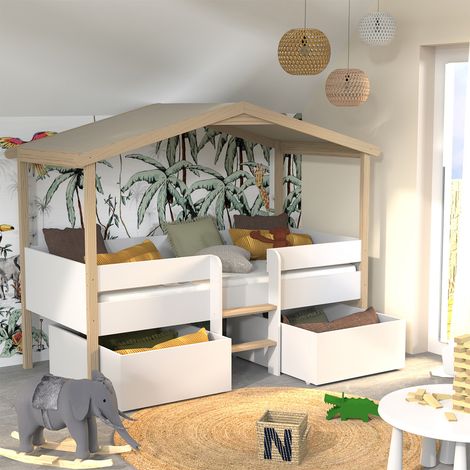 Children's bedroom with wooden bunk bed