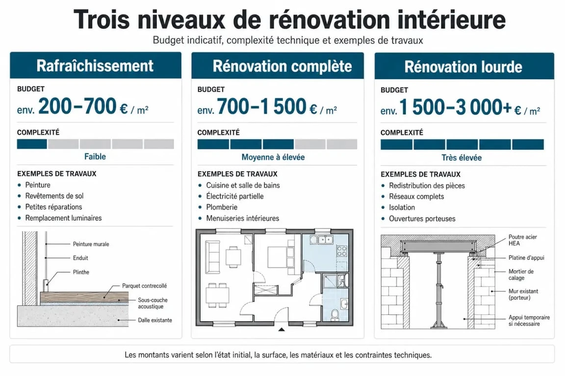 Rénovation interieur : comparaison des niveaux de travaux et des budgets indicatifs