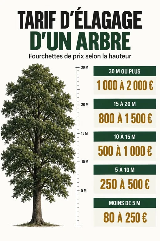 Infographie du tarif d'élagage d'un arbre selon sa hauteur