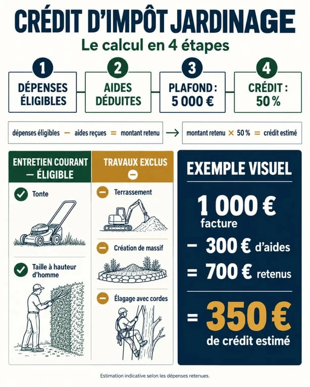 Crédit d'impôt jardinage : plafond, travaux éligibles et calcul à 50 %