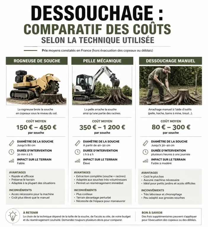 Comparatif des prix de dessouchage après abattage d'arbre
