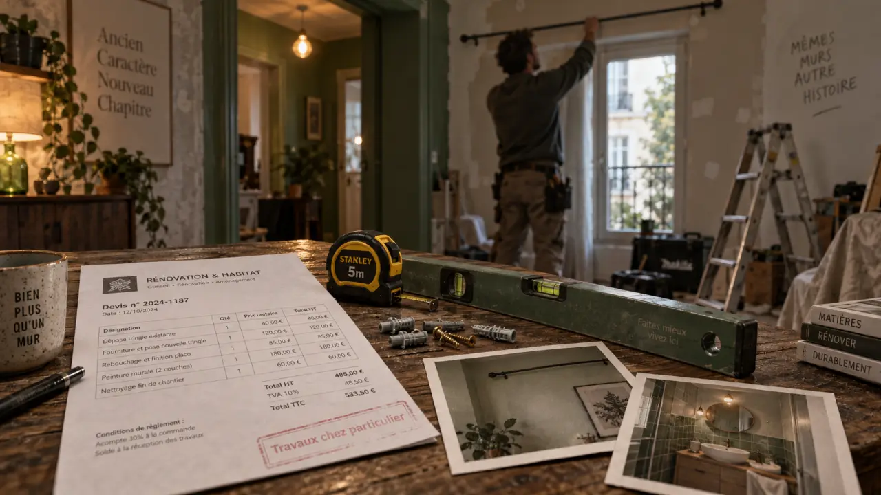 Travaux particulier : tringle au mur, devis et outils