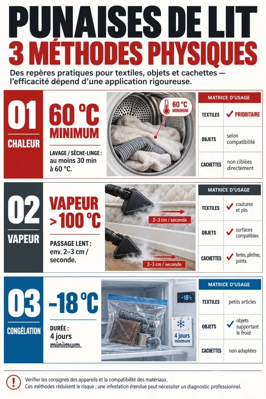 Punaise de lit traitement naturel : comparaison de la chaleur, de la vapeur et de la congélation