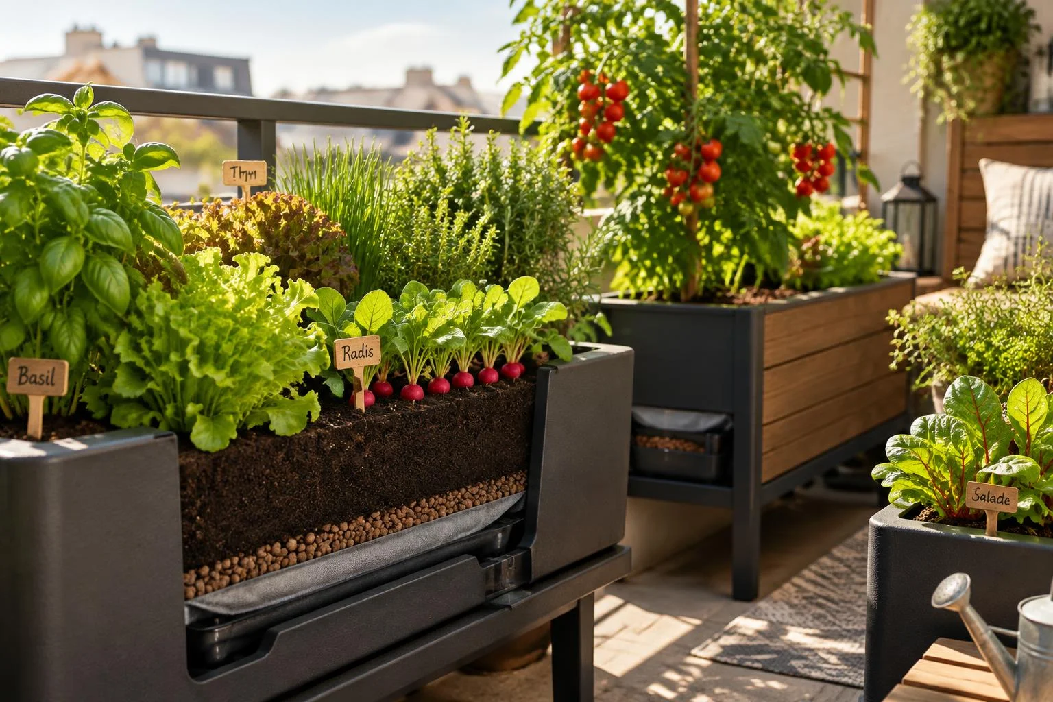 Potager sur balcon : 4 à 6 h de soleil et drainage